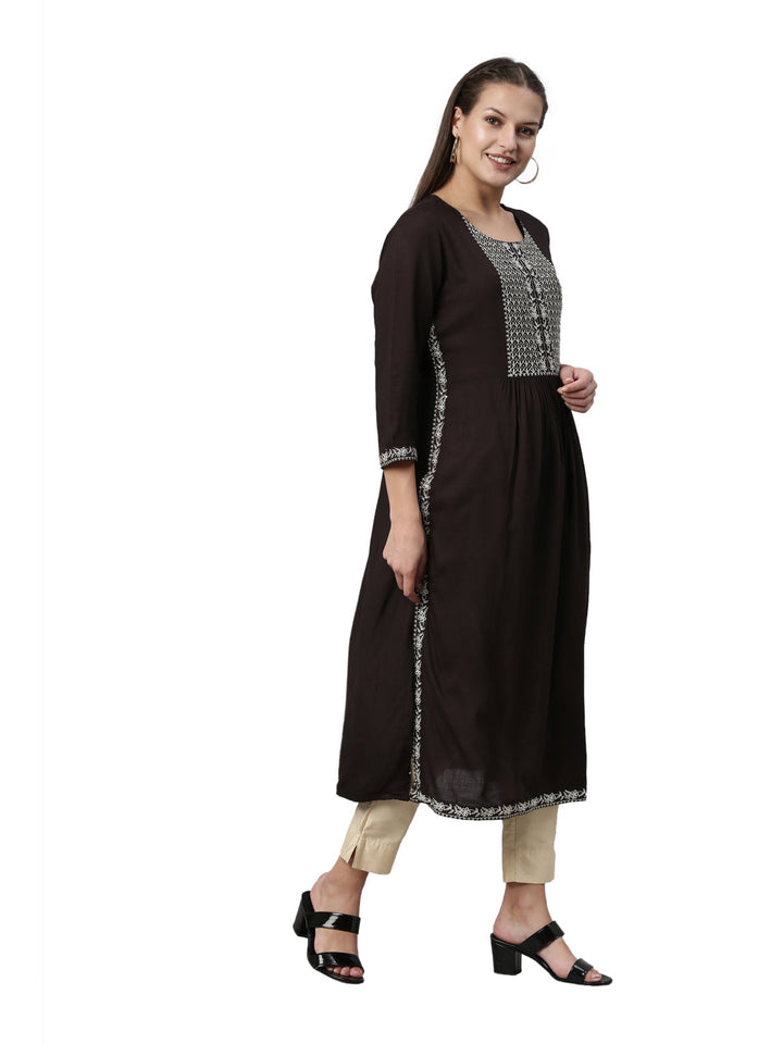 Neerus Black rayon solid kurti - detail view 1