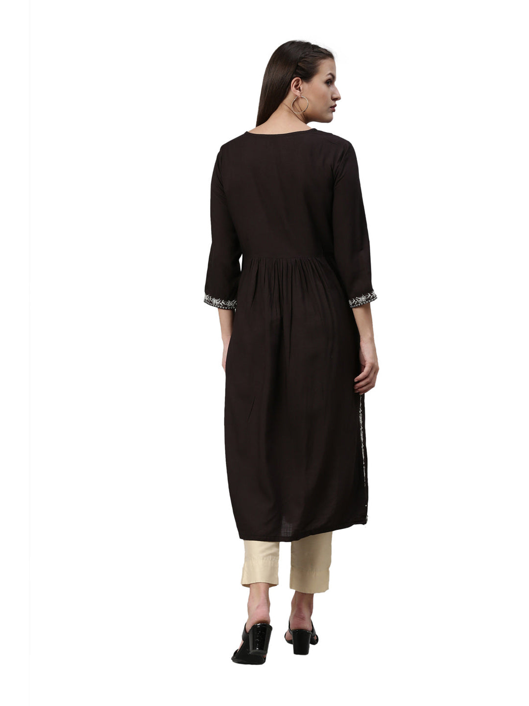 Neerus Black rayon solid kurti - detail view 2