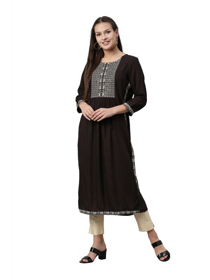 Neerus Black rayon solid kurti - detail view 3