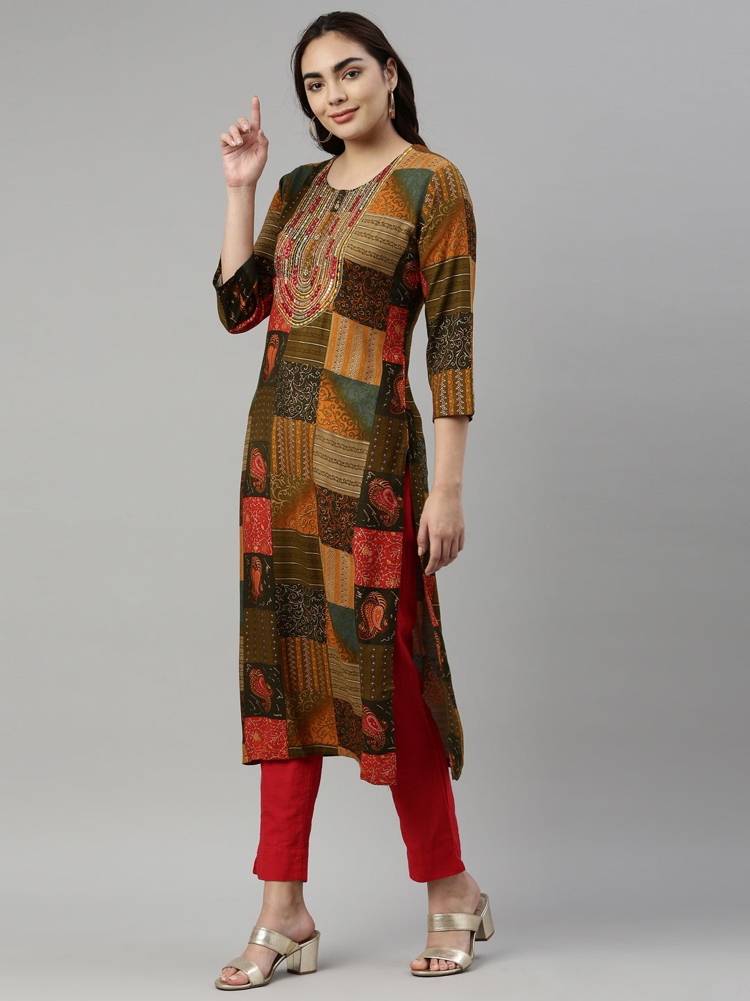 Neerus Multi rayon printed kurti - back view