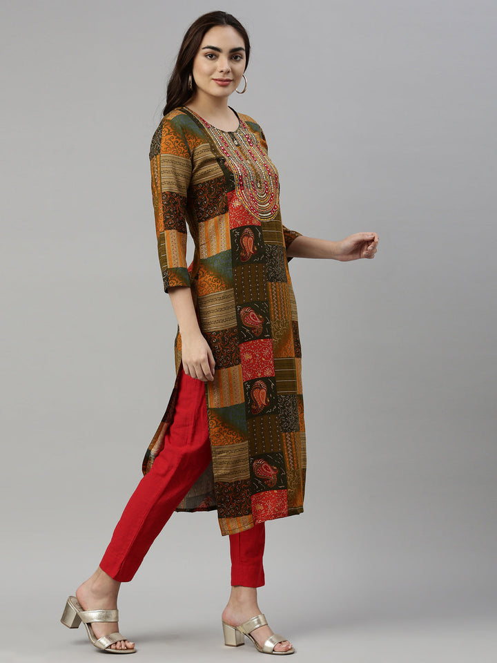 Neerus Multi rayon printed kurti - side view