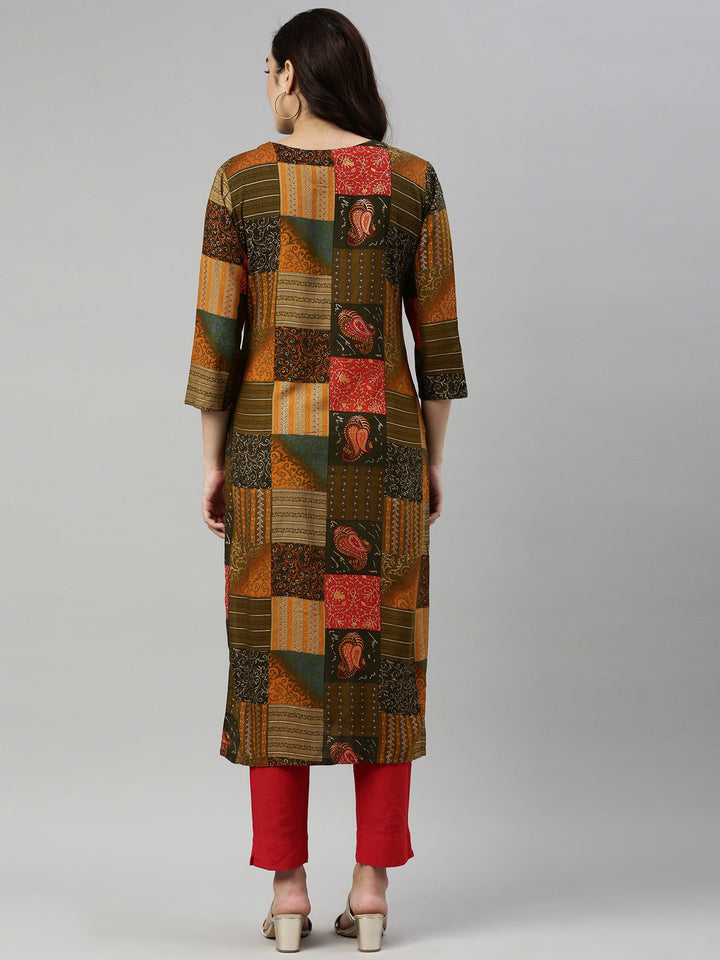 Neerus Multi rayon printed kurti - detail view 1
