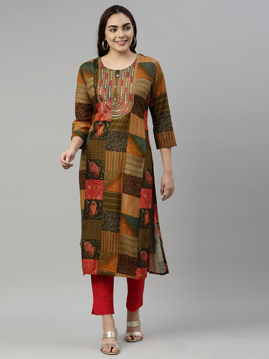 Neerus Multi rayon printed kurti - detail view 2