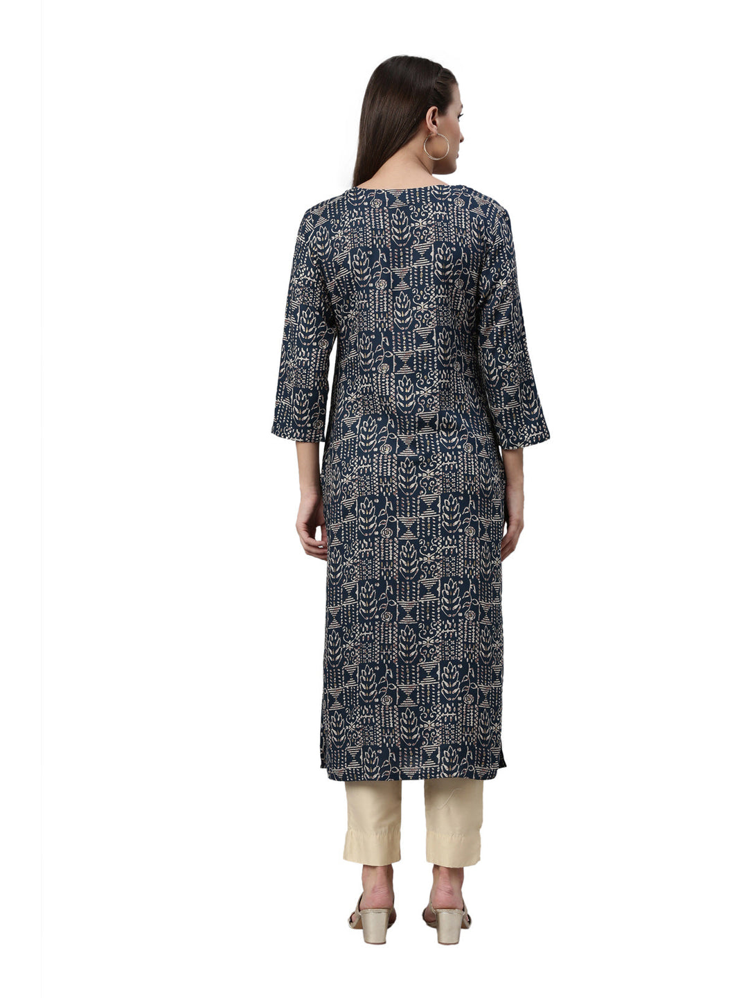 Neerus Blue rayon straight kurti - detail view 2