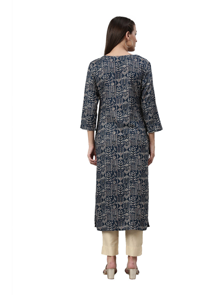Neerus Blue rayon straight kurti - detail view 2
