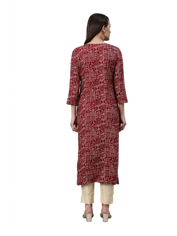 Neerus Maroon viscose rayon straight kurti - detail view 2