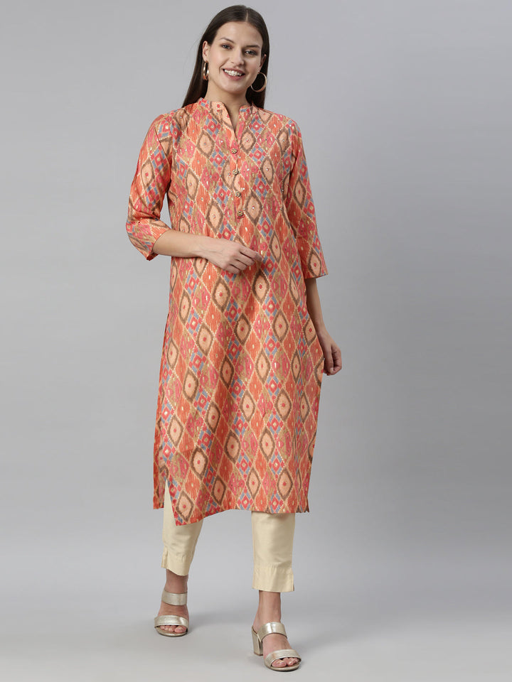 Neerus Pink modal printed kurti - detail view 5