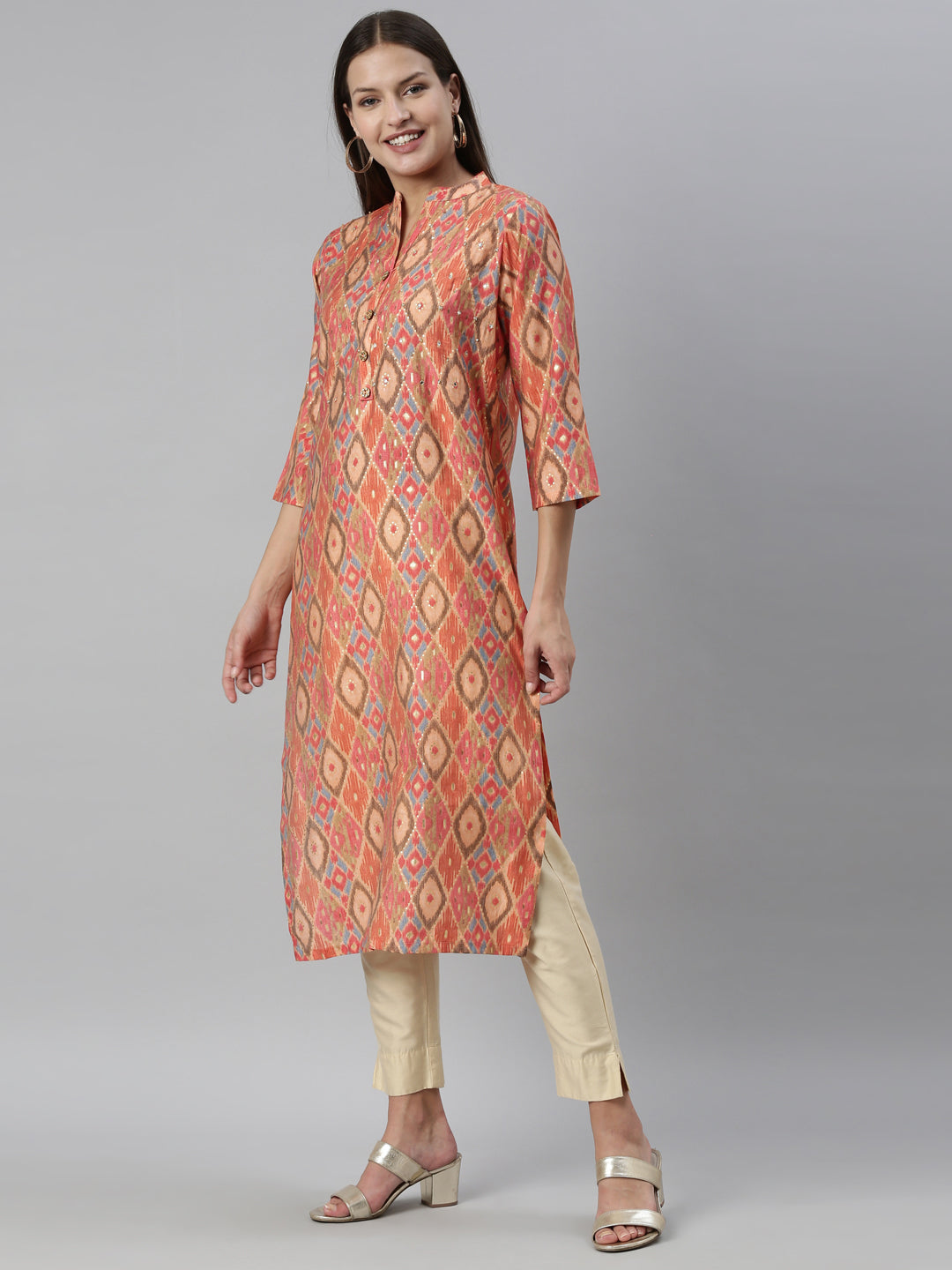 Neerus Pink modal printed kurti - side view