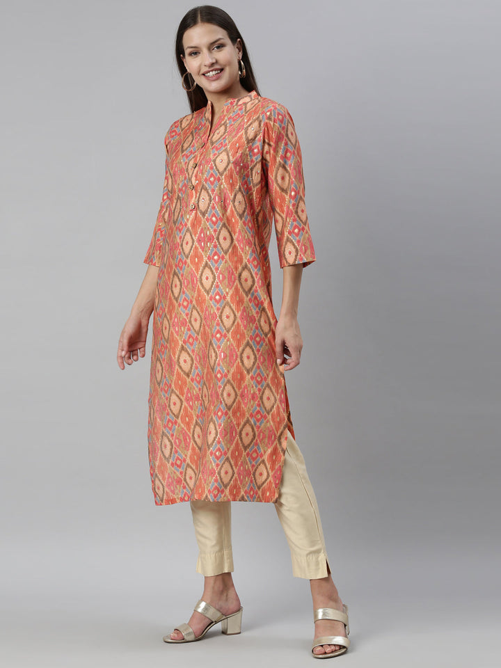 Neerus Pink modal printed kurti - side view