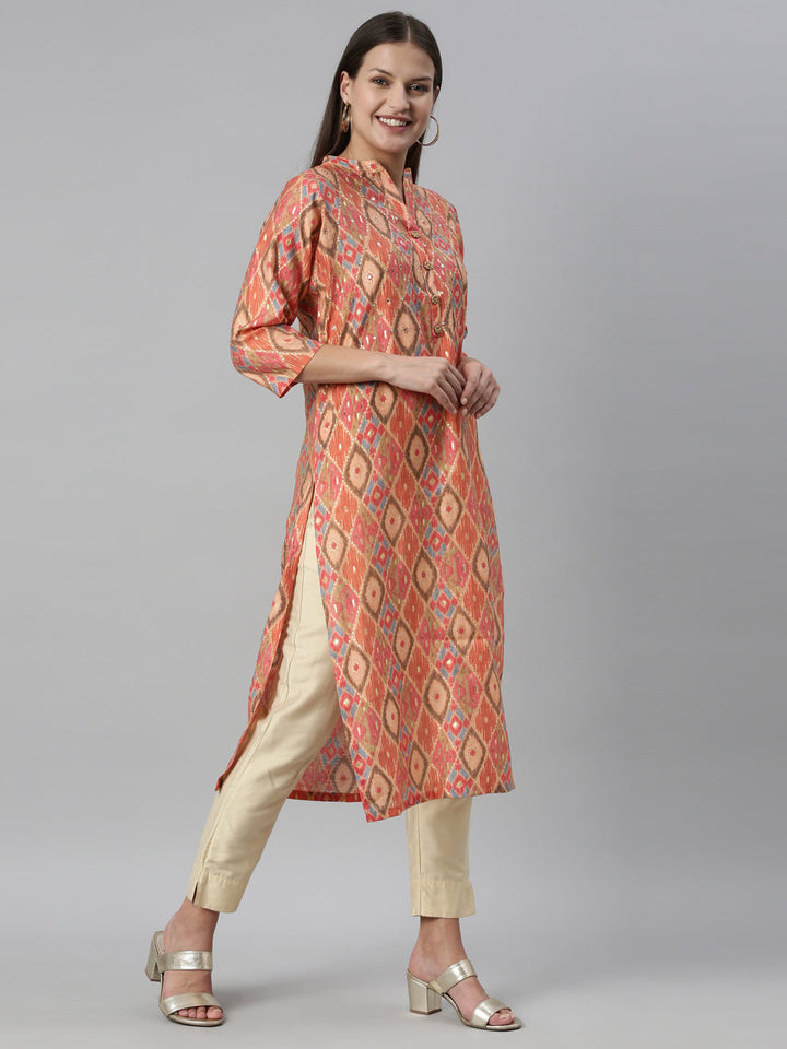 Neerus Pink modal printed kurti - detail view 1