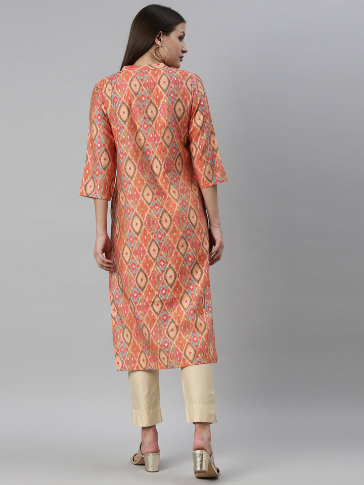 Neerus Pink modal printed kurti - detail view 2