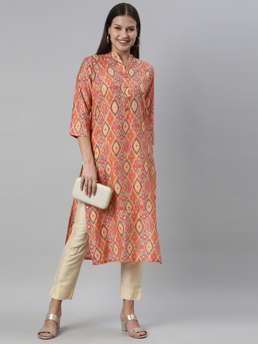 Neerus Pink modal printed kurti - detail view 3