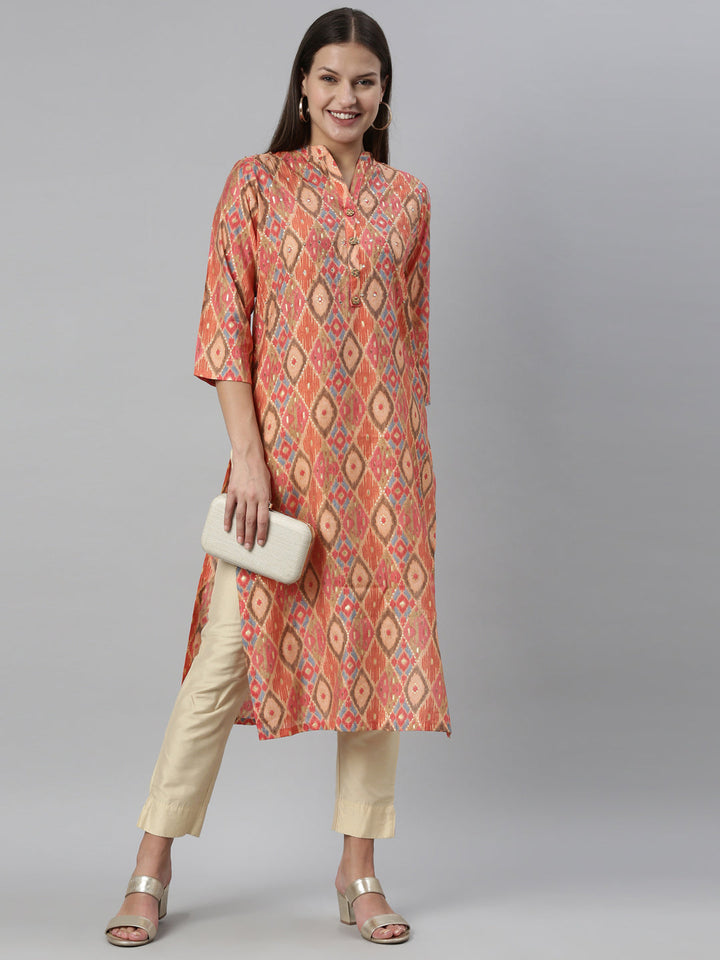 Neerus Pink modal printed kurti - detail view 3