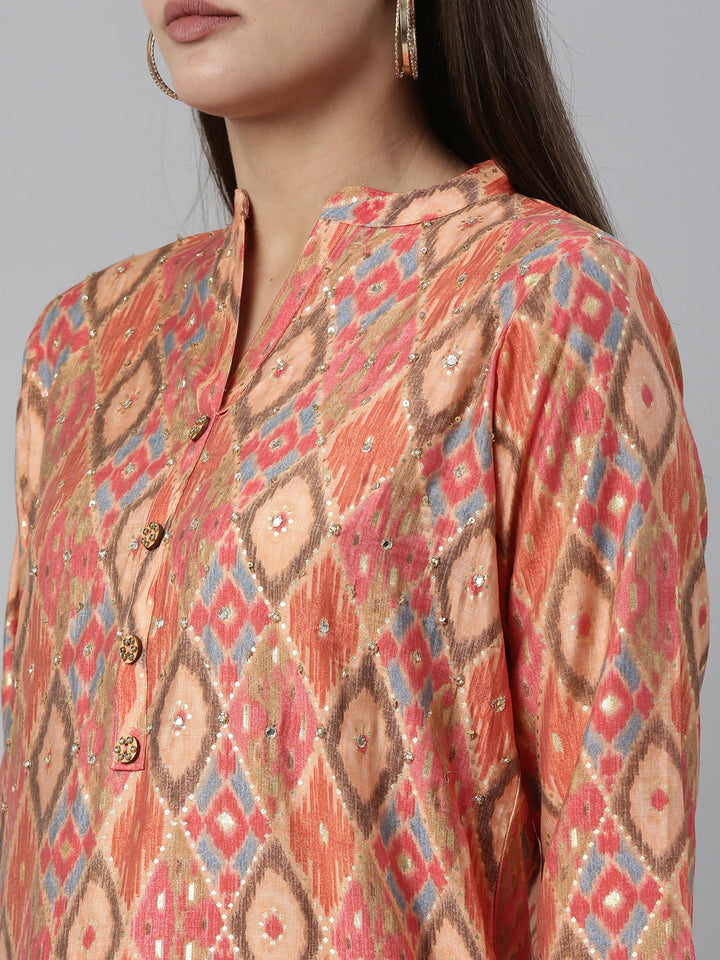 Neerus Pink modal printed kurti - detail view 4