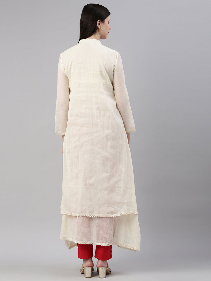 Neerus Beige chanderi embellished anarkali kurta - detail view 2
