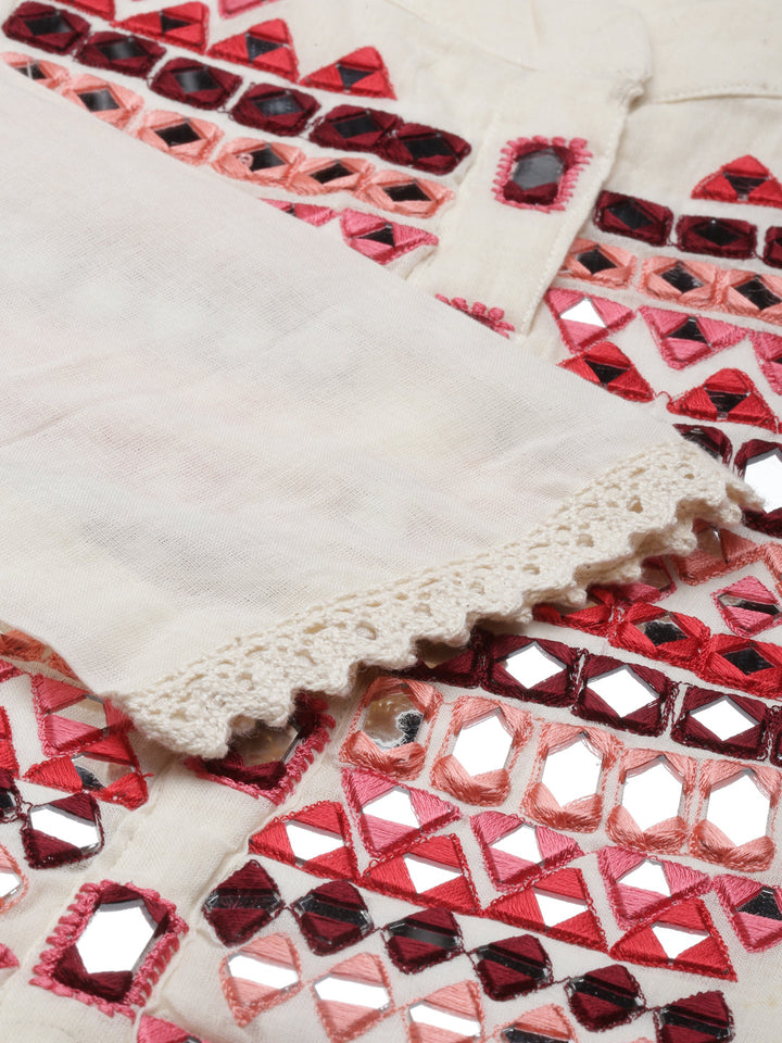 Neerus Beige chanderi embellished anarkali kurta - detail view 4