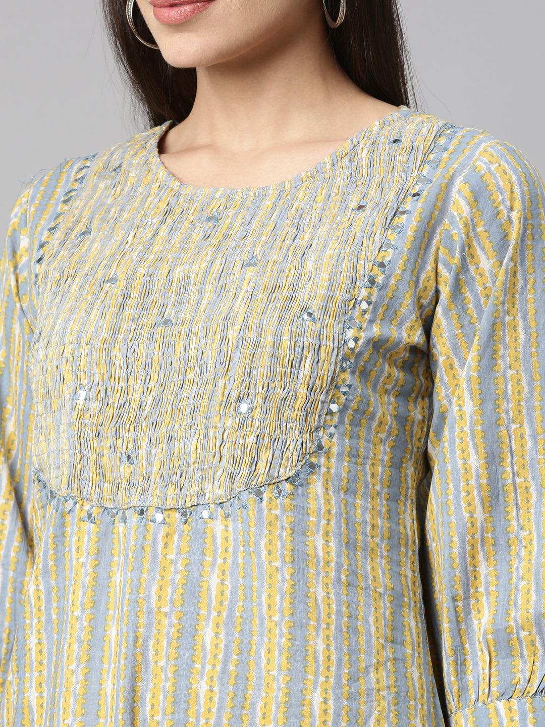 Neerus Blue cotton solid kurti - detail view 5
