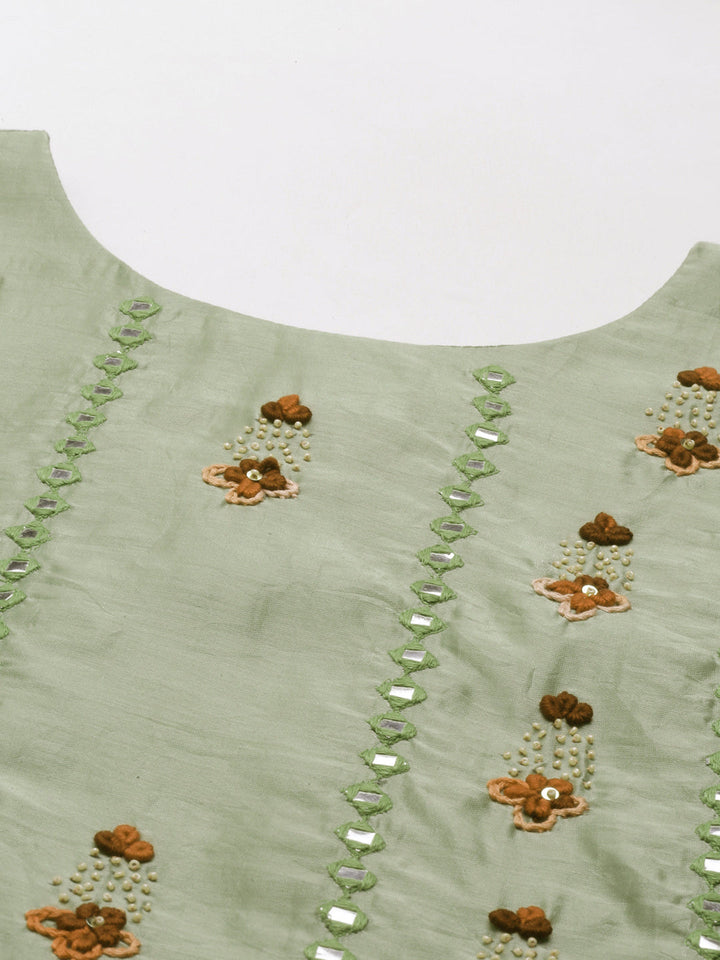 Neerus Green Tussar Silk straight kurti - back view