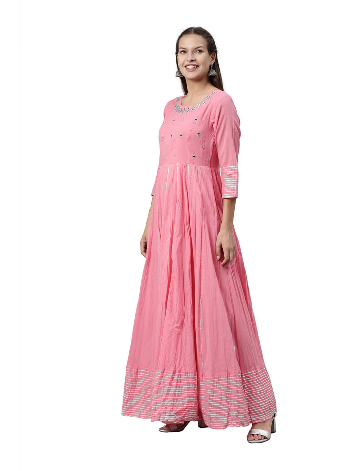 Neerus Pink cotton solid kurta - side view