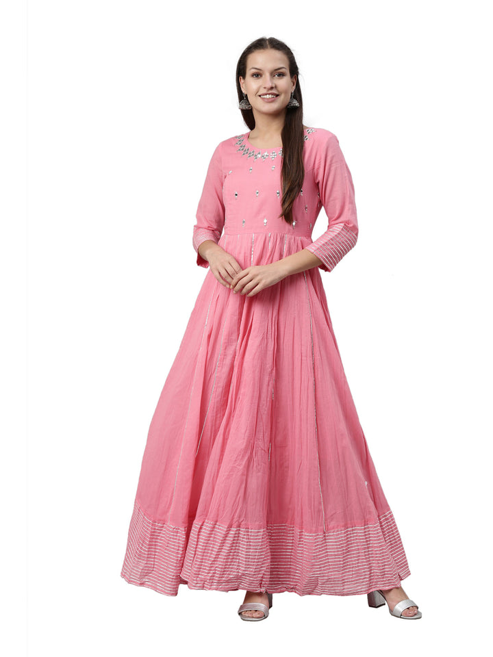 Neerus Pink cotton solid kurta - detail view 3