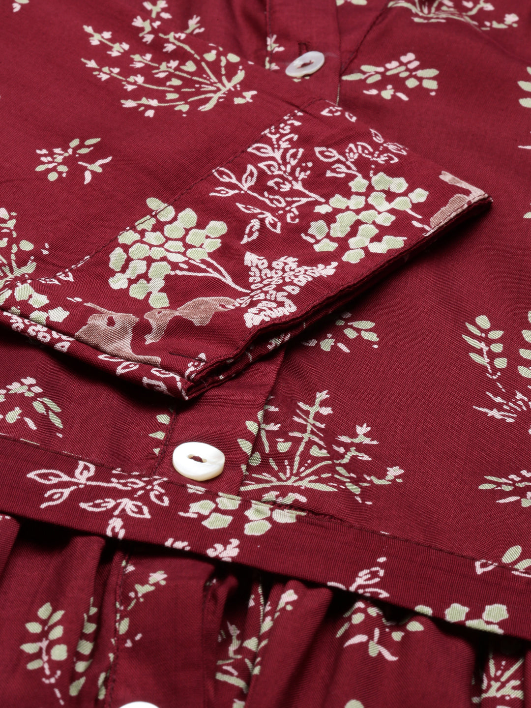Neerus Maroon shantoon printed maxi kurti - detail view 4