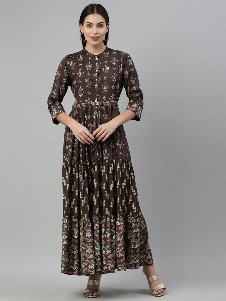 Neerus Green Shantoon Printed Anarkali Kurta - front view