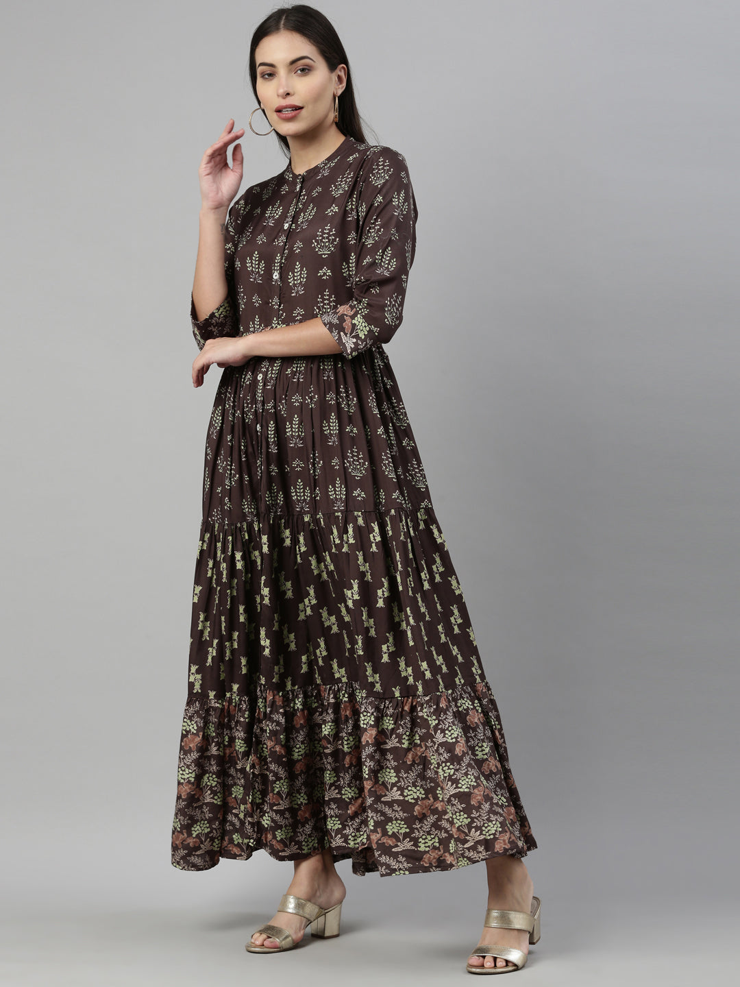 Neerus Green Shantoon Printed Anarkali Kurta - side view
