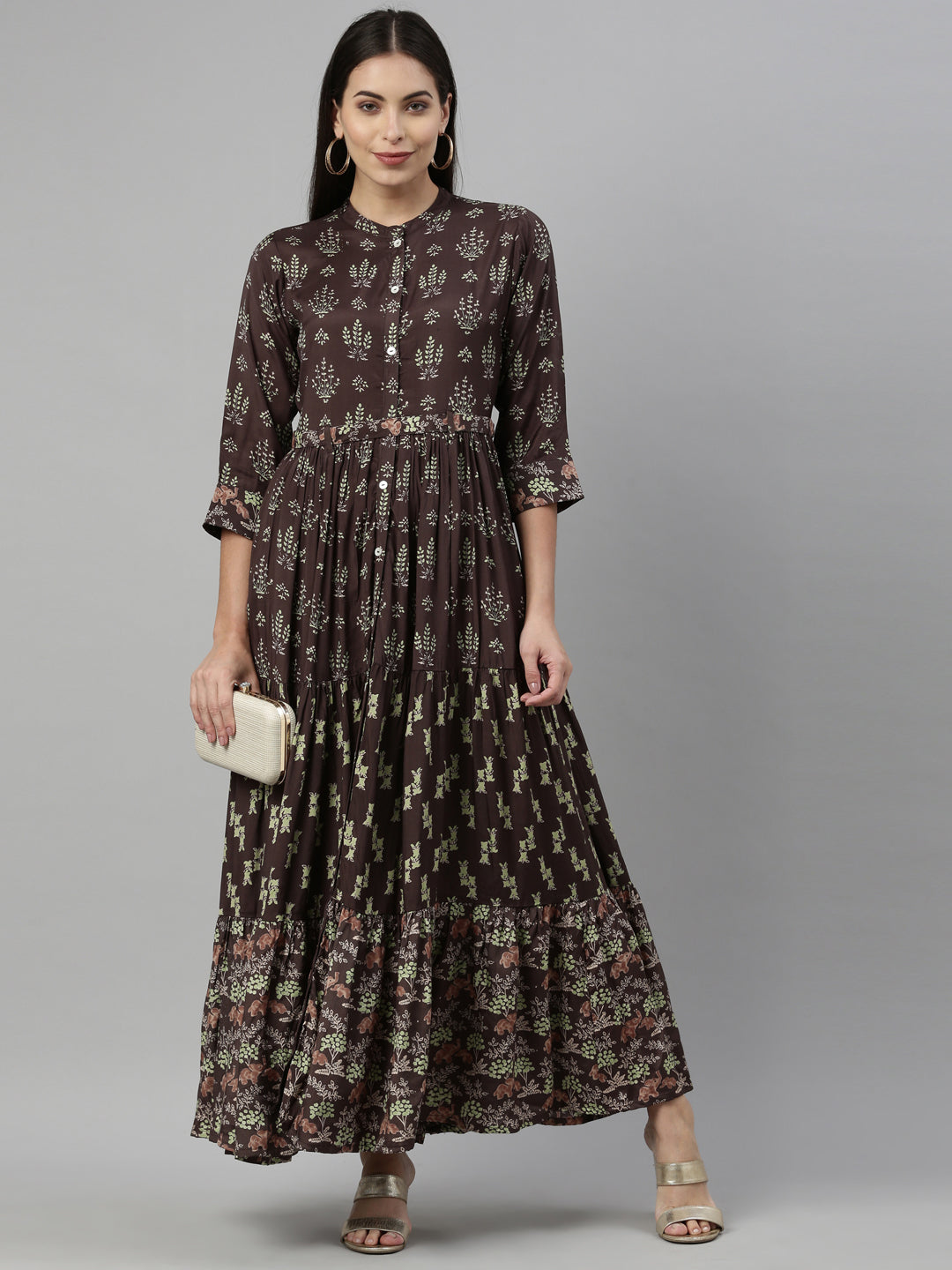 Neerus Green Shantoon Printed Anarkali Kurta - detail view 3