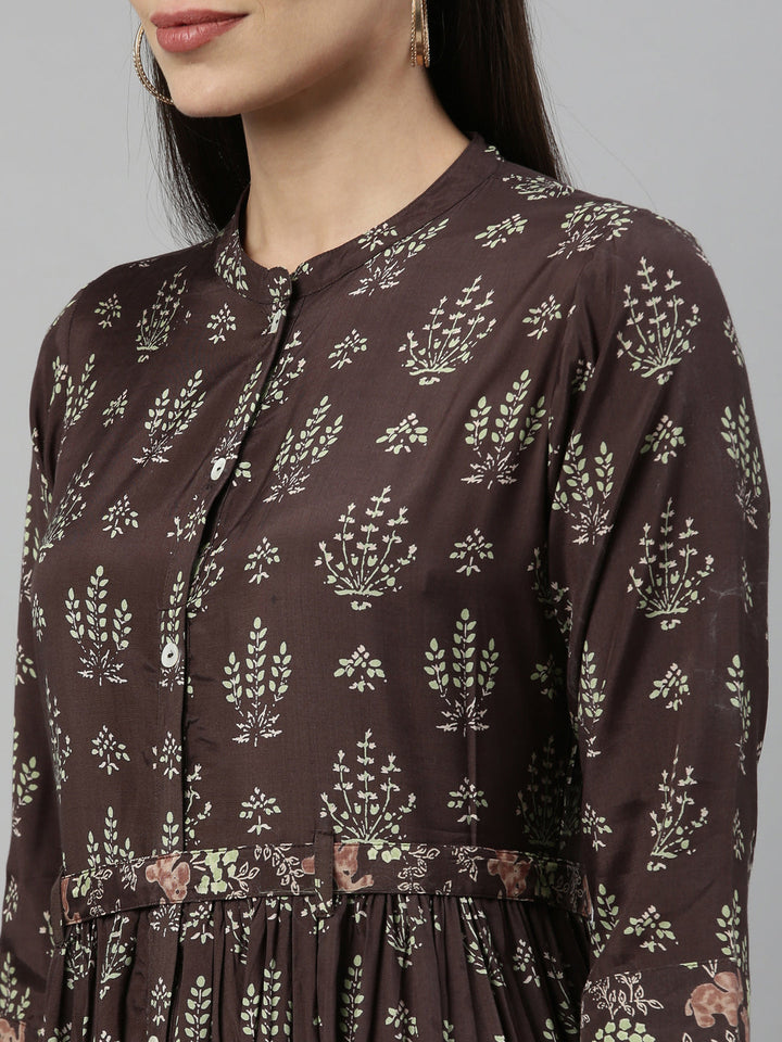 Neerus Green Shantoon Printed Anarkali Kurta - detail view 5