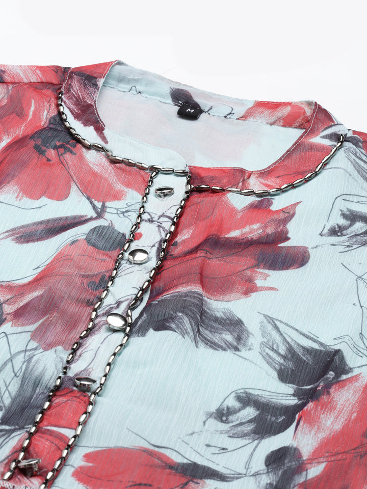 Neerus Green chiffon solid kurta - detail view 6
