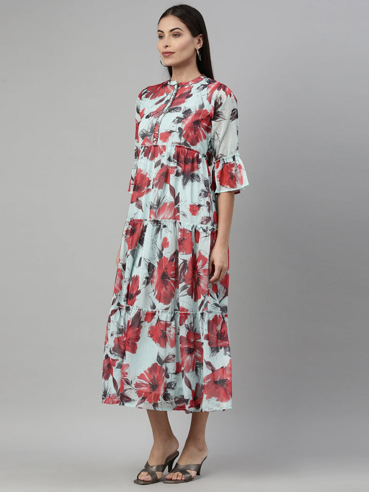Neerus Green chiffon solid kurta - back view