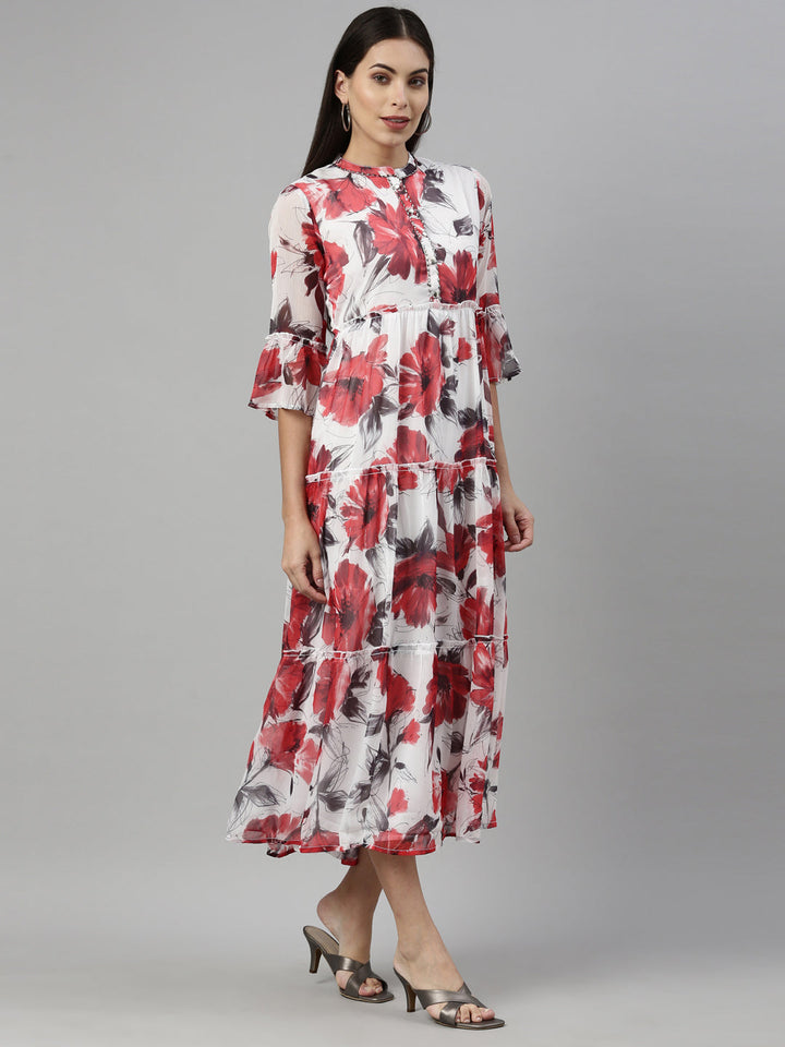 Neerus White chiffon straight kurti - side view
