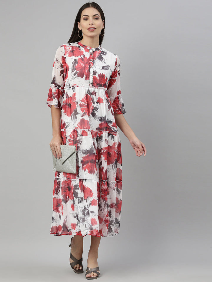 Neerus White chiffon straight kurti - detail view 2