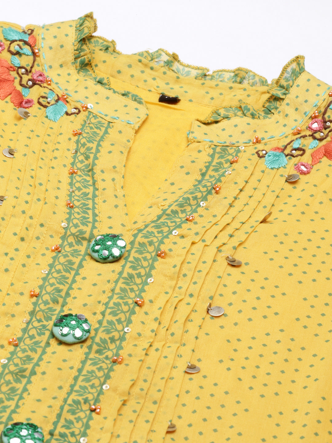 Neerus Yellow cotton solid kurta - back view