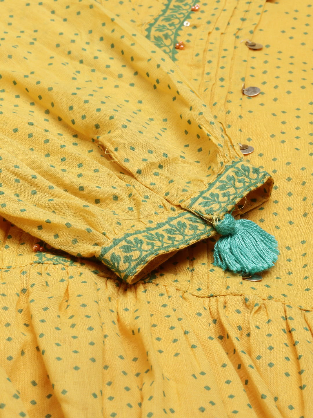 Neerus Yellow cotton solid kurta - detail view 4