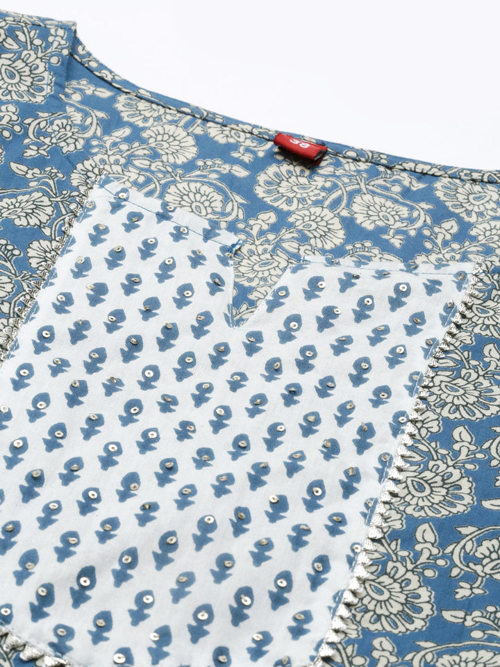 Neerus Blue cotton printed straight kurta - back view