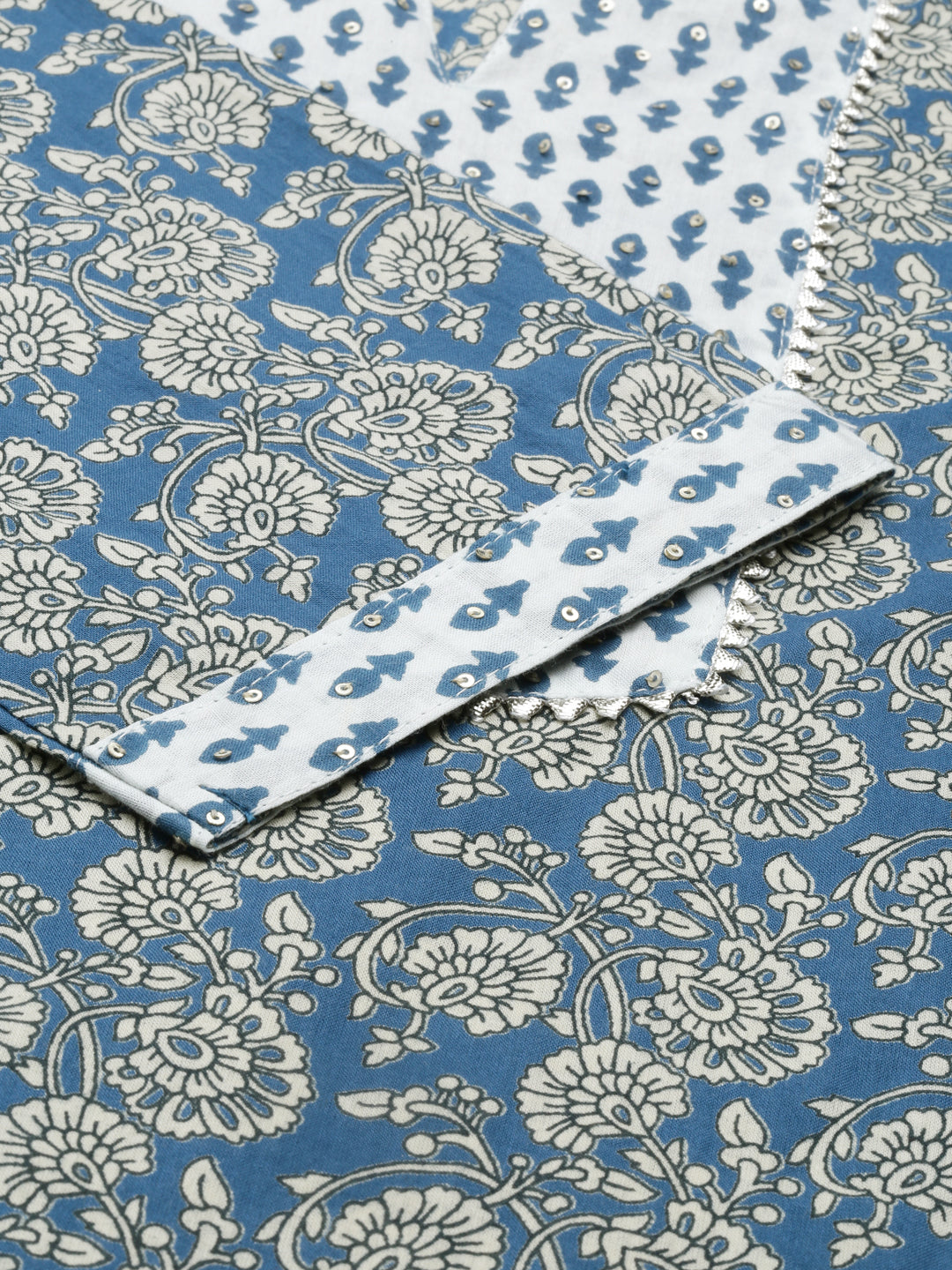 Neerus Blue cotton printed straight kurta - detail view 4