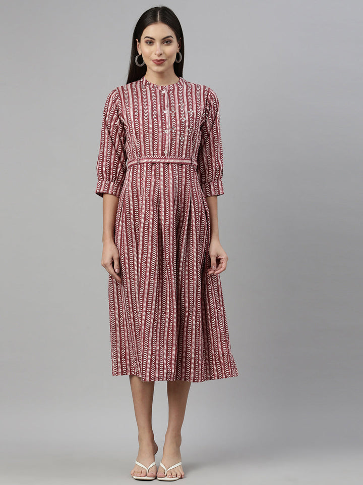 Neerus Maroon rayon printed kurti - front view