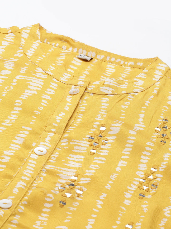 Neerus Yellow Shantoon printed A-Line kurta - back view