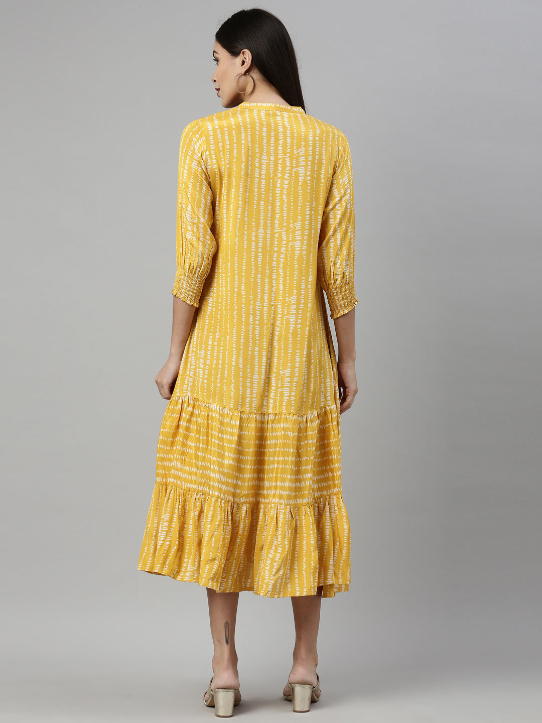 Neerus Yellow Shantoon printed A-Line kurta - detail view 2