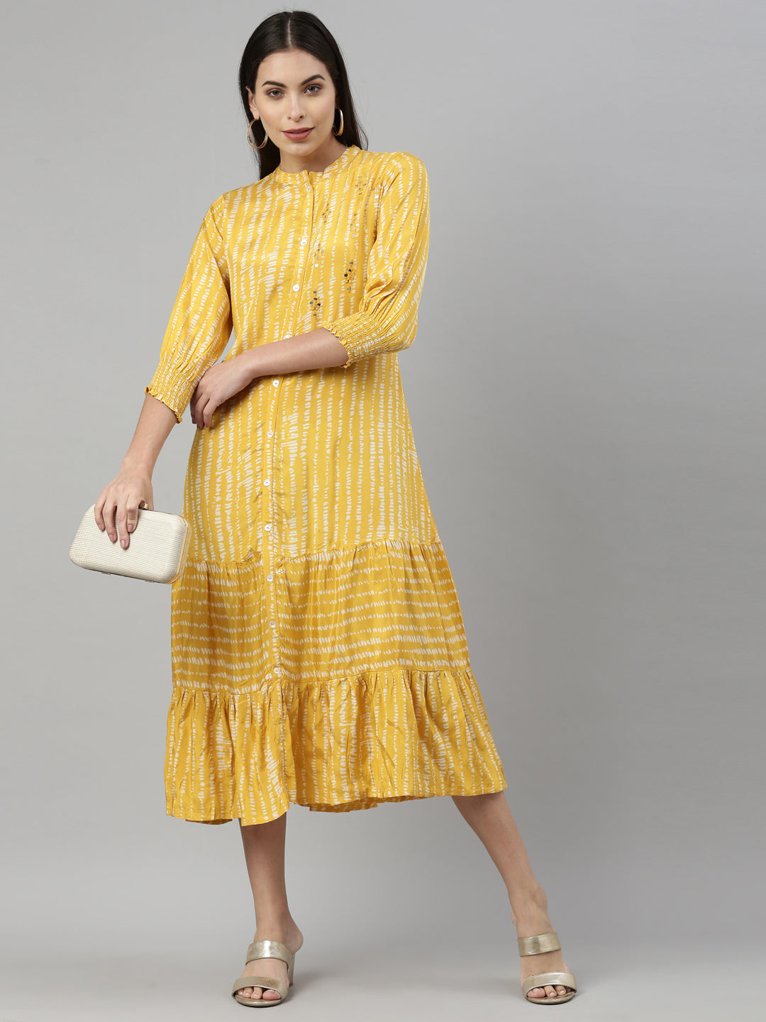 Neerus Yellow Shantoon printed A-Line kurta - detail view 3