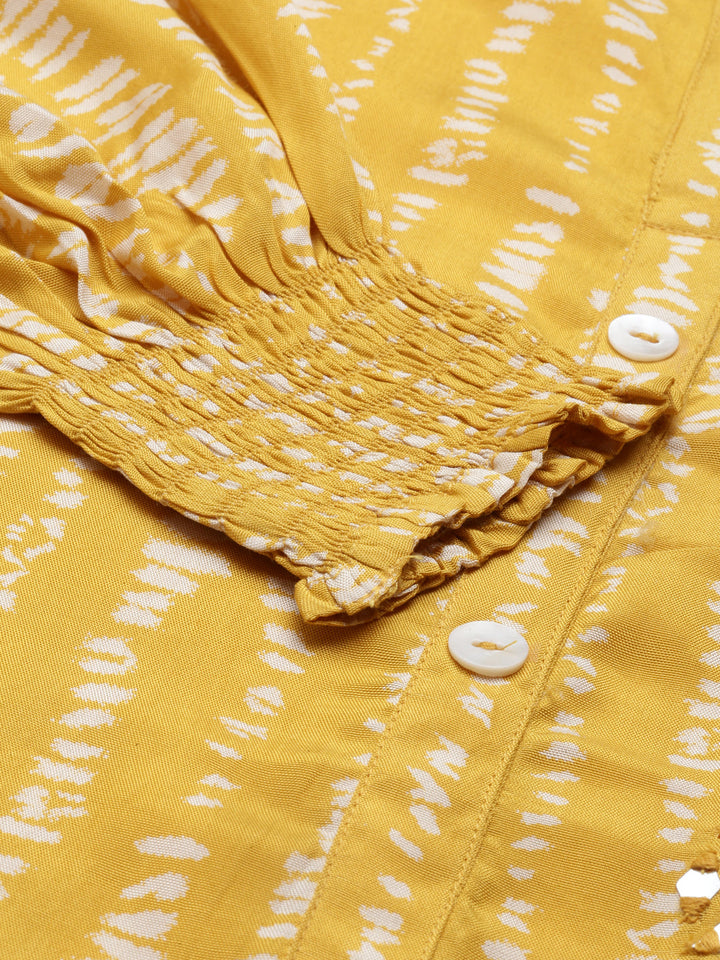 Neerus Yellow Shantoon printed A-Line kurta - detail view 4