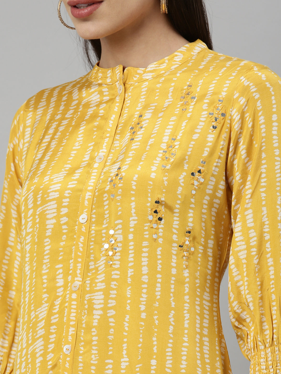 Neerus Yellow Shantoon printed A-Line kurta - detail view 5