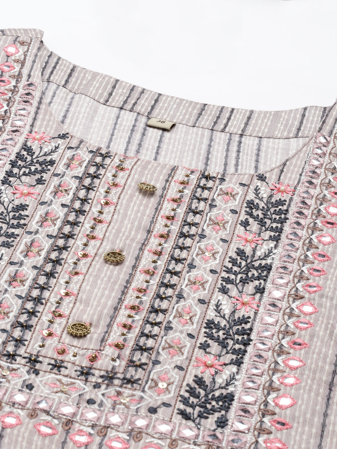 Neerus Grey slub cotton straight kurti - back view
