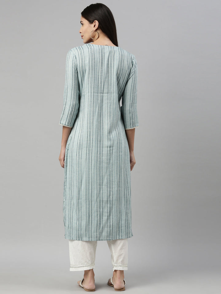 Neerus Blue rayon solid kurta - detail view 1