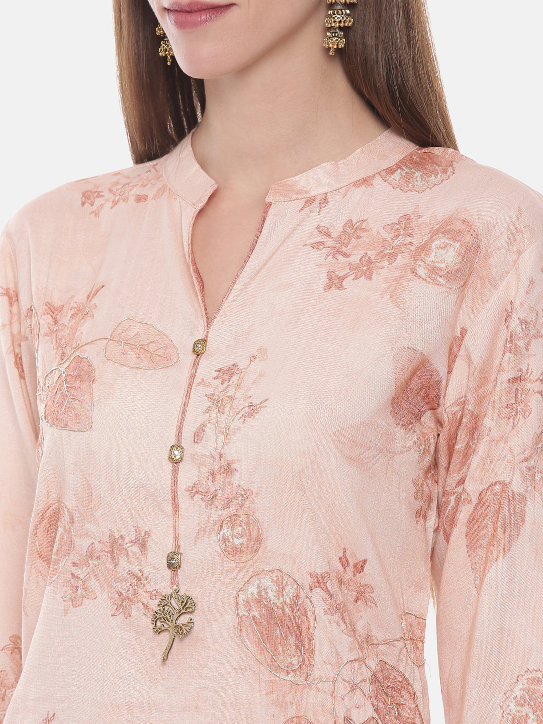 Neerus Orange viscose rayon woven straight kurti - back view
