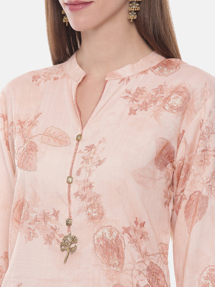 Neerus Orange viscose rayon woven straight kurti - back view