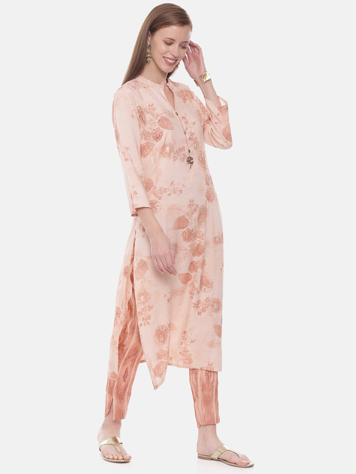 Neerus Orange viscose rayon woven straight kurti - detail view 1