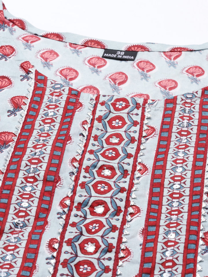 Neerus Grey cotton solid kurti set - detail view 5