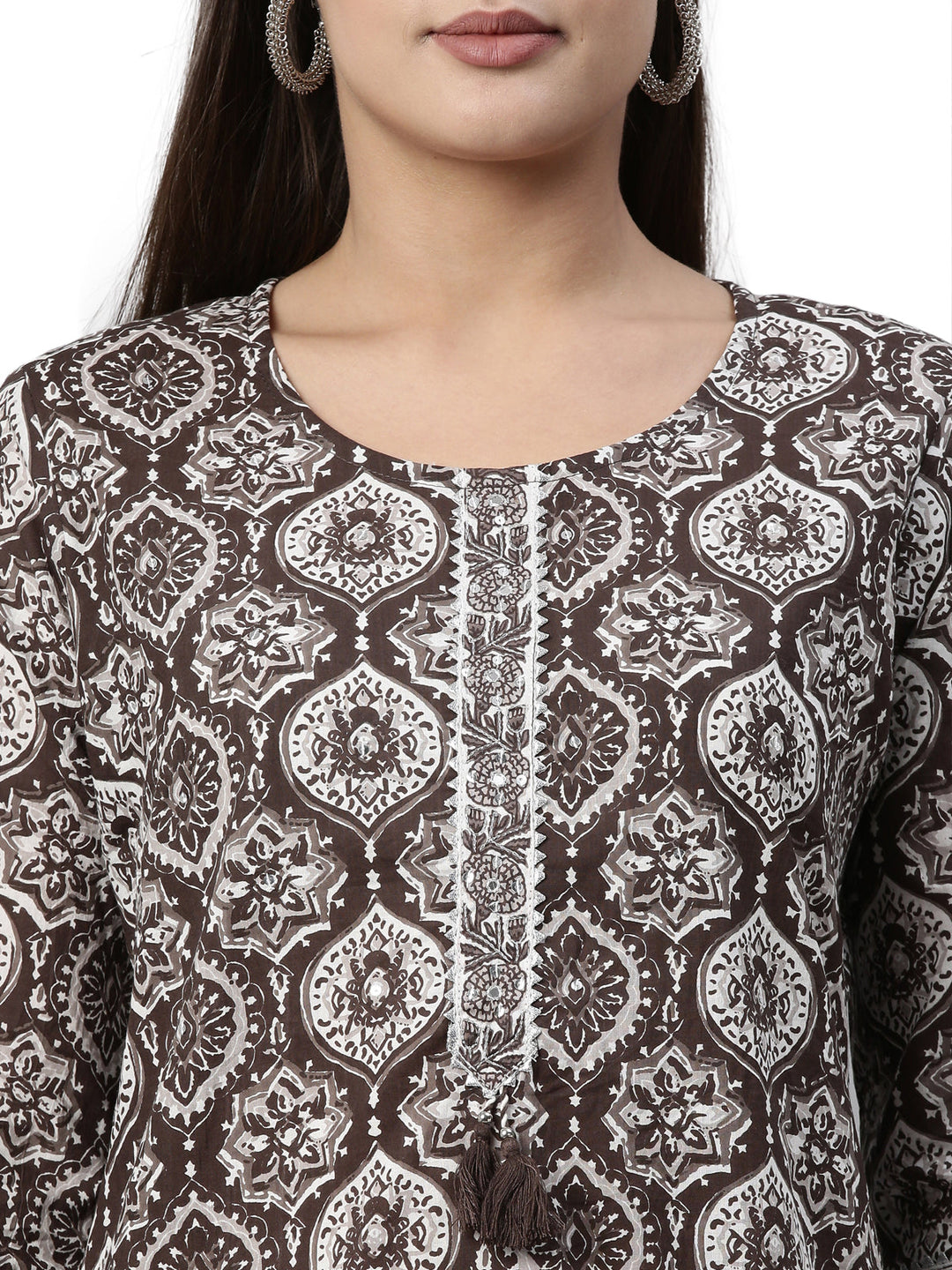 Neerus Brown shantoon printed kurti - back view